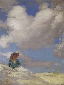 A Woman Resting On The Dunes On A Cloudy Day by David Livingston Adam
