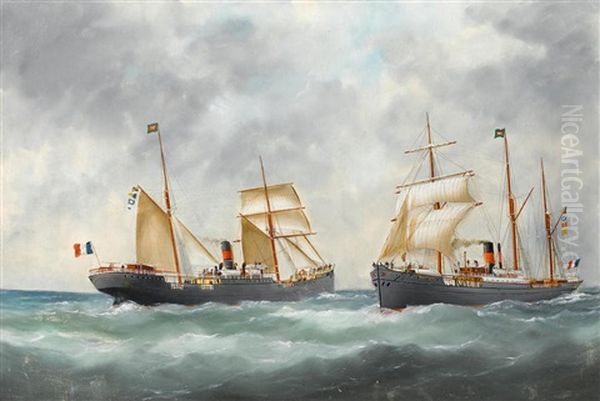 The Ships La Pacifique And Tropique Passing At Sea - view 1