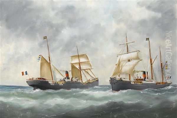 The Ships La Pacicique And Tropique Passing At Sea - view 1