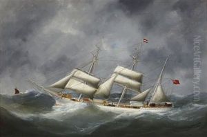The S.s. Inngreen In Heavy Seas by Edouard Adam