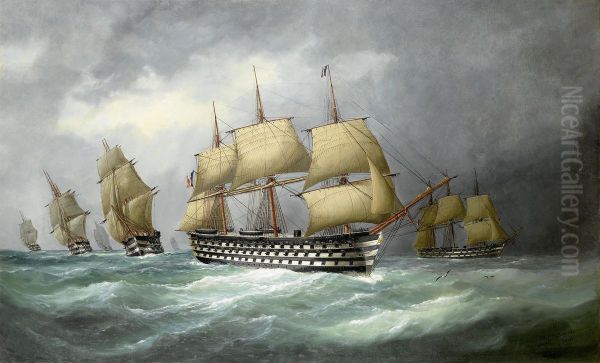 The First French Steam Battlefleet In Formation At Sea - view 1