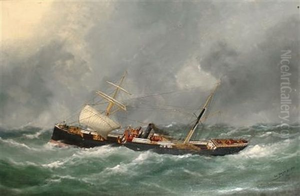 Steam Sailing Ship "finsbury" In A Stormy Sea - view 1