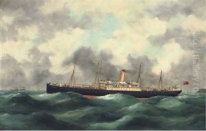 The Canadian Pacific Liner "monteagle" At Sea Off Le Havre by Edouard Adam