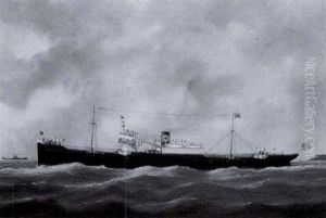 An American Steamship Leaving Port by Edouard Adam