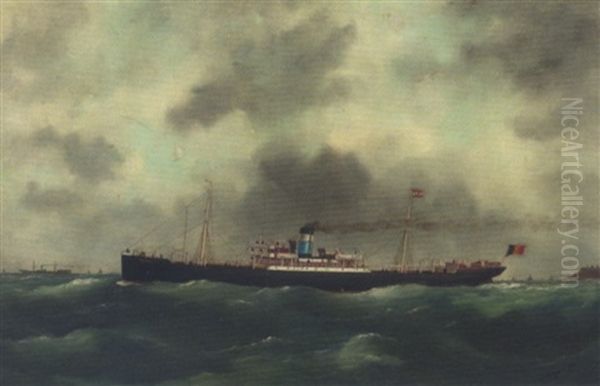 The Belgian Steamer "cervantes" Running Out Of Le Havre - view 1