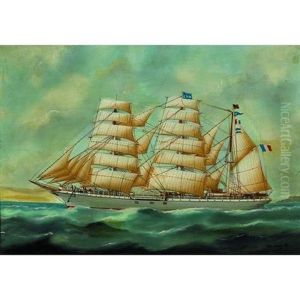 The French Barque "suzanne" Running Down The Channel Under Full Sail by Edouard Adam