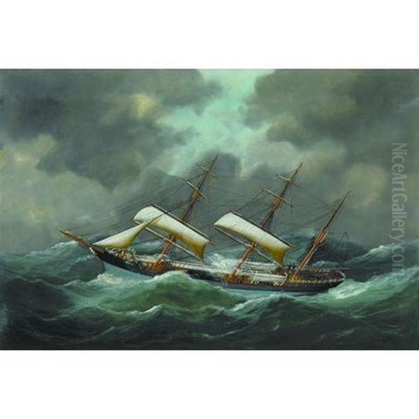 The British Barque "adelaide" Running Through A Gale Under Reduced Sail - view 1