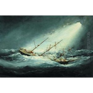 The British Barque "churchstow" On Her Beam Ends In Mountainous Seas During A Hurricane by Edouard Adam