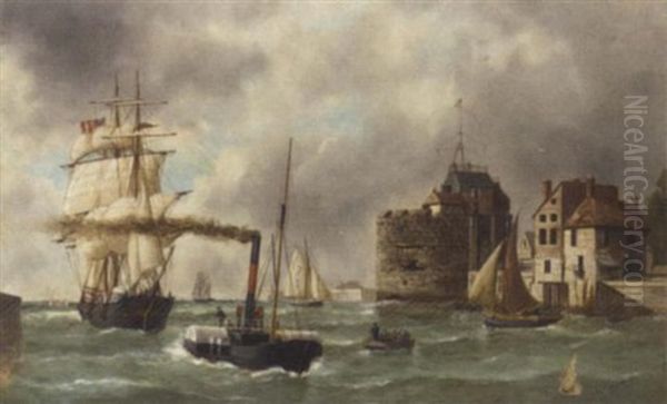 An American Clipper Being Towed Into Le Havre With The Pilot Cutter Standing By - view 1