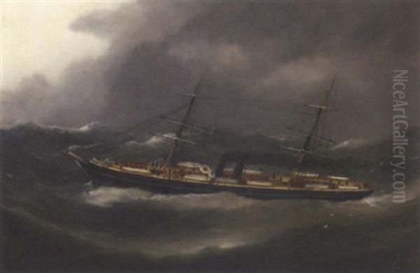 A P. & O. Steamer Reefed Down In Heavy Seas - view 1