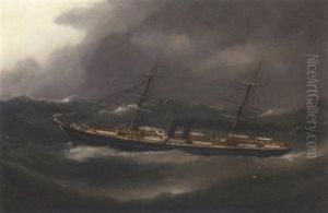 A P. & O. Steamer Reefed Down In Heavy Seas by Edouard Adam