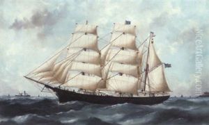 The Swedish Barque "wakefield" Running Out Of Le Havre by Edouard Adam