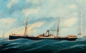 The "isabelle" Steaming Out Of Le Havre by Edouard Adam
