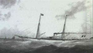 Le Yache 'leveda' Vu Par Le Travers, Sortant A La Vapeur Du Port Du Havre by Edouard Adam