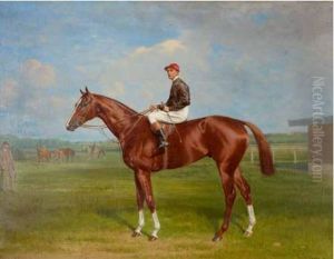 Jockey Zu Pferd Chilperic Nach Links, Gentleman Im Gelande Einer Rennbahn