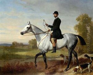 Reiter Auf Einem Schimmel Mit Drei Jagdhunden Reiter Auf Einem Schimmel Mit Drei Jagdhunden
