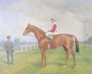 The Horse, "san Gennaro", And Jockey, Varga, With Their Trainer, Mr. Frank Butters, On The Course by Emil Adam