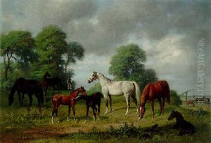 Mares And Foals In A Landscape by Emil Adam