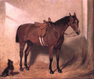 Lady's Bay Hunter In A Stable Interior by Emil Adam