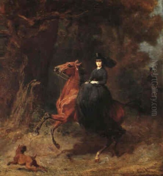 Kaiserin Elisabeth (sissi) Zu Pferd, Im Hintergrund Schemenhaft Ein Reiter - view 1