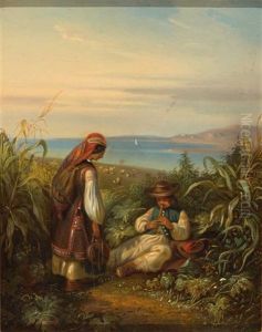 Adria-landschaft Mit Paar In Dalmatiner Tracht