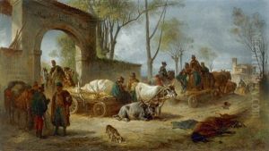 Eingang Zu Einer Osteria - Requisition Wahrend Der Schlacht Bei Novara, Piemont by Eugen Adam