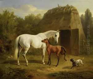 Stute Mit Ihrem Fohlen by Franz Adam
