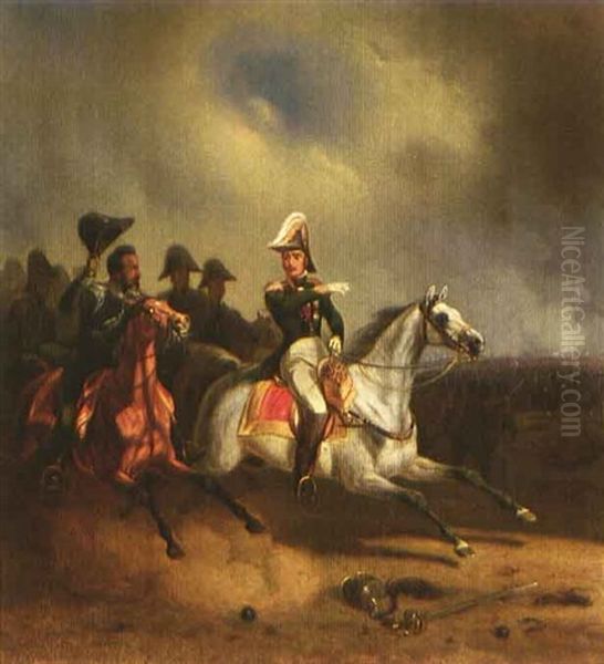 Eugene De Beauharnais, Vizekonig Von Italien Und Herzog Von Leuchtenberg, Gefolgt Von Seinen Offizieren In Gestrecktem Galopp - view 1