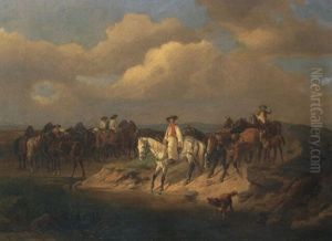 Ungarische Reiter Mit Pferden An Einer Furt Ungarische Reiter Mit Pferden An Einer Furt