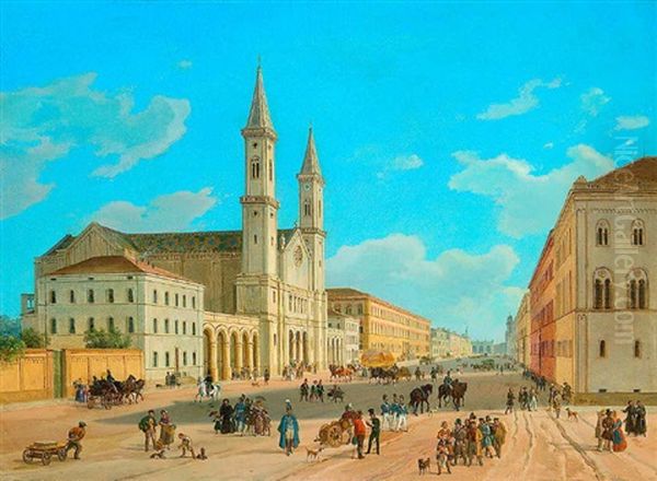 Blick Vom Siegestor Aus In Die Ludwigstrase Hinauf Zur Feldherrnhalle Mit Zahlreicher Personenstaffage - view 1