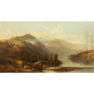 Figures Tending Fishing Boats by Joseph Adam