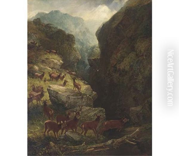 Deer In A Highland Landscape (collab. W/aster Corbould) - view 1