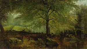 Deer In A Wooded Glade by Joseph Adam
