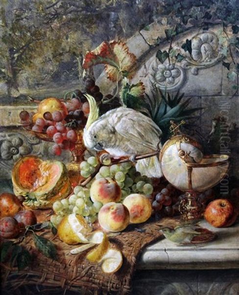 Still Life Of Fruit On A Ledge With A Cockatoo - view 1