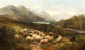 Sheep In An Extensive Highland Landscape by Joseph Denovan Adam