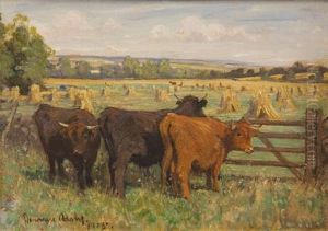 Highland Cattle At Harvest Time by Joseph Denovan Adam