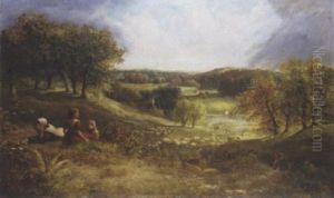 Children Playing On A Hillside by Joseph Denovan Adam