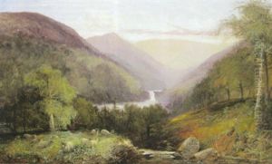 Sommermorgen Im Schottischen Hochland Mit Weidenden Schafen Und Katarakt by Joseph Denovan Adam