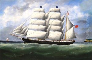 The Barque Ifafa Under Full Sail Leaving Le Havre by Marie-Edouard Adam Of Le Havre