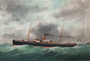 Le Paquebot "mustapha Ben Ismael" De La Compagnie Transatlantique Au Havre by Marie-Edouard Adam Of Le Havre