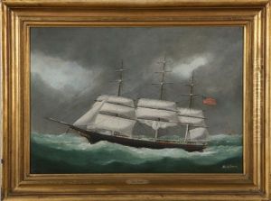 Portrait Of An American Clipper Ship by Marie-Edouard Adam Of Le Havre
