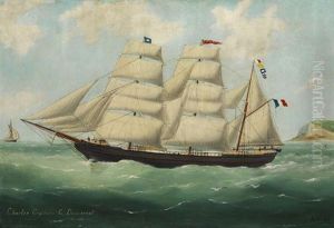 Franzosische Dreimastbark "charles" Unter Kapitan G. Desmorest Vor Le Havre by Marie-Edouard Adam Of Le Havre