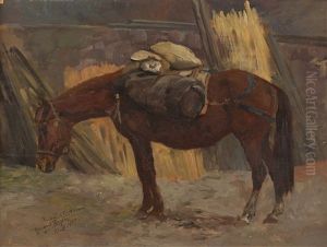 Gesattelte Arbeitspferde (pair, 1 Oil On Canvas) by Richard Benno Adam