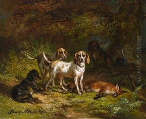 Jagdhunde Mit Erlegtem Fuchs by Richard Benno Adam