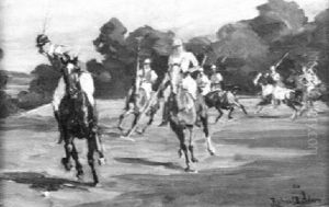Polospiel In Weiter Wiesenlandschaft by Richard Benno Adam