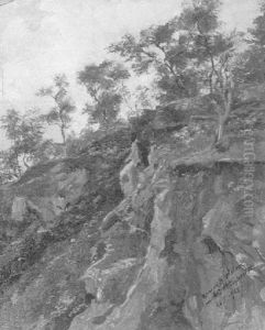 Studie Eines Olivenwaldchens Uber Steilem Felsenhang by Richard Benno Adam