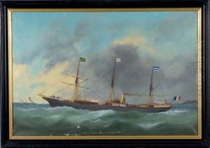Bateau Ville De Bahia - Depart Du 7 Fevrier 1890 by Victor Charles Edouard Adam
