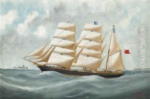 The Clipper Harriet Mcgregor In Coastal Waters by Victor Charles Edouard Adam