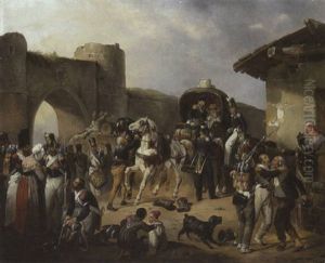 Franzosische Linieninfanterie Aus Der Zeit Der Napoleonischen Kriege Beim Sammeln Zum Abmarsch Aus Dem Quartier