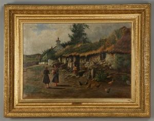 Farm Scene W/ Figures by William C. Adam